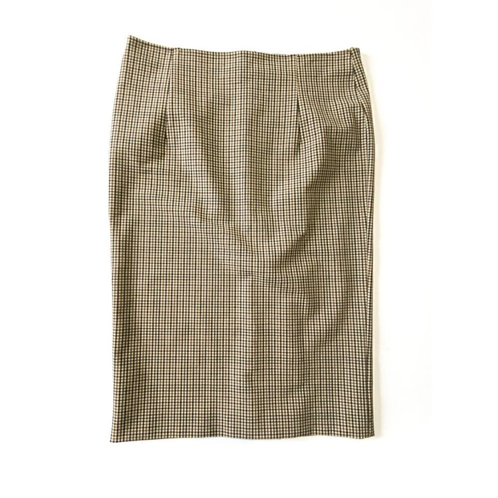Miu Miu Pencil Midi Skirt Check Brown Black Size 44 IT US 8
